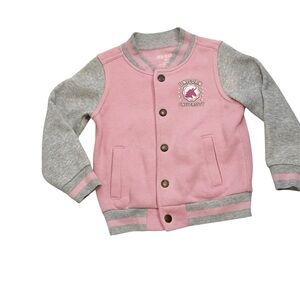 Okie Dokie Toddler Girls Pink Grey Terry Cloth Bomber Jacket 3T